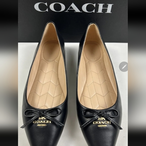COACH Size 8 Women's Black 100% Smooth Leather ANNABEL Ballet Flat - Picture 1 of 6